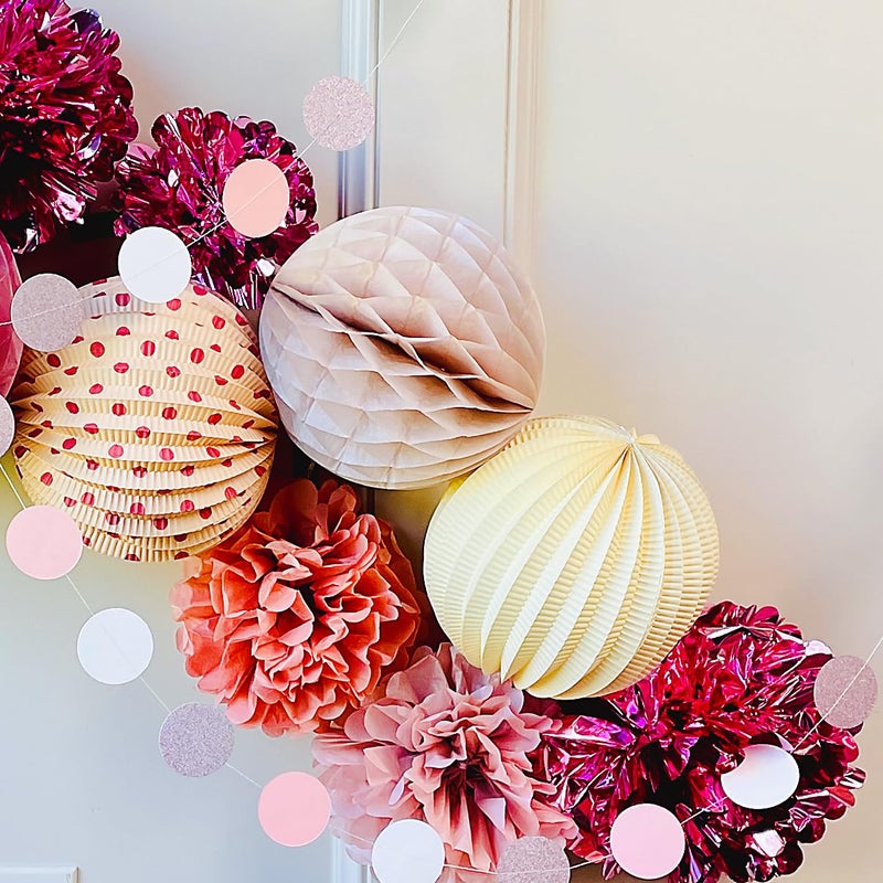 PapaKit Premium Paper Decoration Set - Pom Pom, Honeycomb and Accordion Lantern (Dusty Rose Bloom with Metallic Rose Gold) Birthday Party Baby Shower Bride to Be Engagement Wedding Events - Image 4
